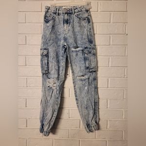 Refuge Denim Acid Wash Distressed Joggers